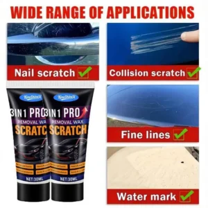 KineShineX 3-in-1 Car Scratch Remover Wax Kit with sponge applicator for deep and light scratches