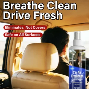 KineShineX car interior cleaner spray instantly removes vomit, fish, and other stubborn odors from seats and floor mats.