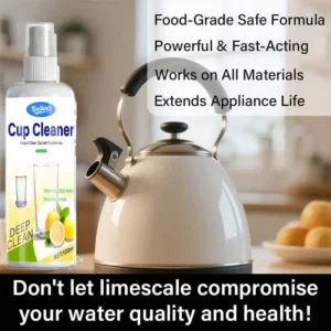 KineShineX Food-Grade Lemon Acid Cup Cleaner effectively removes limescale from mugs, kettles, and thermoses