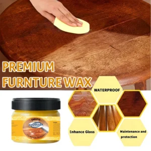 KineShineX furniture beeswax polish for restoring wood gloss and preventing dry cracking with sponge applicator