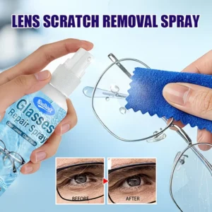 KineShineX Lens Scratch Remover and Polish Spray with microfiber towel for restoring clarity to glasses and multi-surfaces