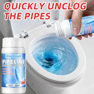 Powerful KineShineX Pipe Dredge Powder for quickly unclogging toilets, sinks, and drains by dissolving hair and grease