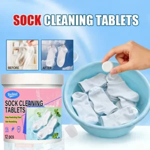 KineShineX Sock Cleaning Tablets for deep stain removal, odor elimination, and antibacterial protection.