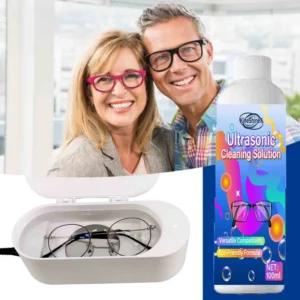 Professional ultrasonic cleaning solution for jewelry and eyeglasses in a 100ml bottle for deep cleaning.
